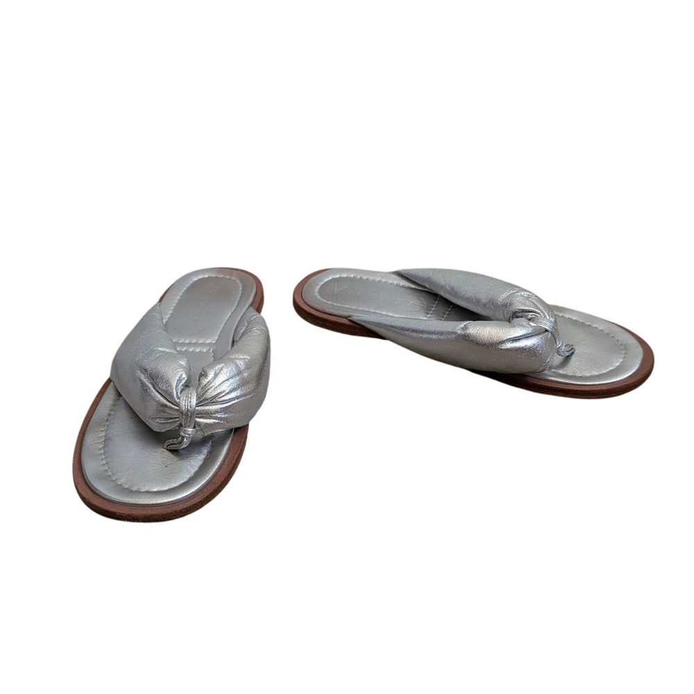 Vicenza Womens Metallic Silver Puffed Knot Thong Sandals Leather Sole Size 9